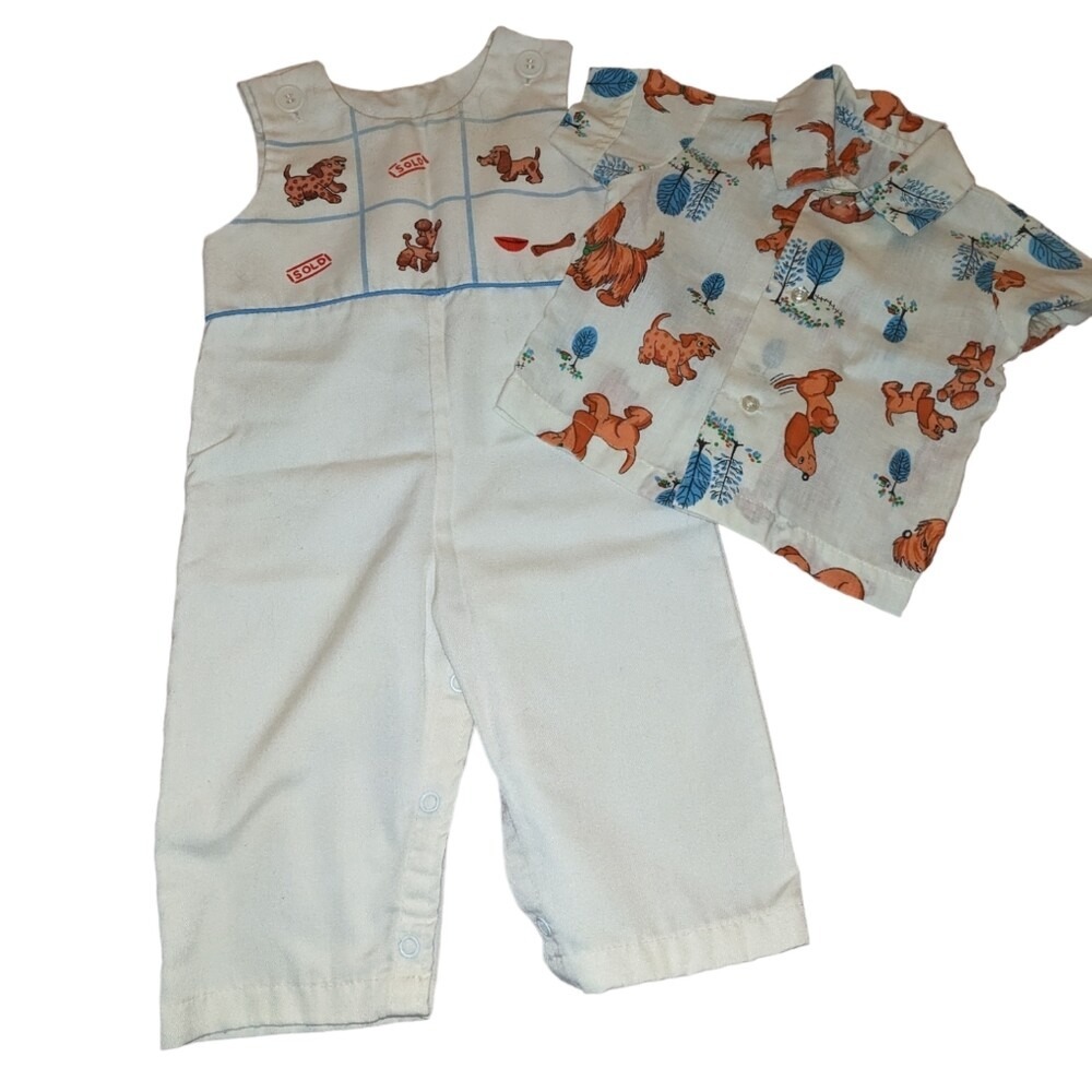 60s 70s vintage MCM Thomas Dog print outfit size 12 months romper‎
